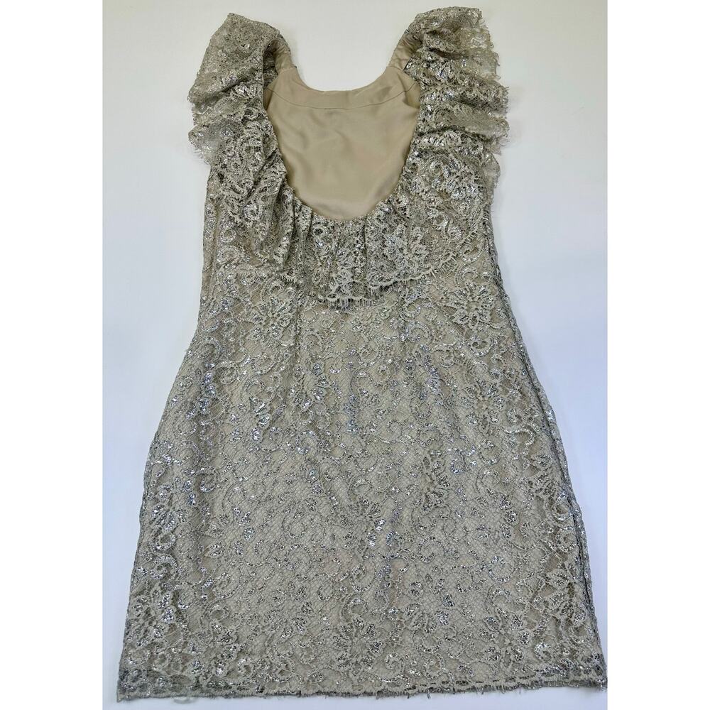 Free People Beige Silver Metallic Lace Mini Shift Dress Sleeves Size Small - Picture 9 of 13